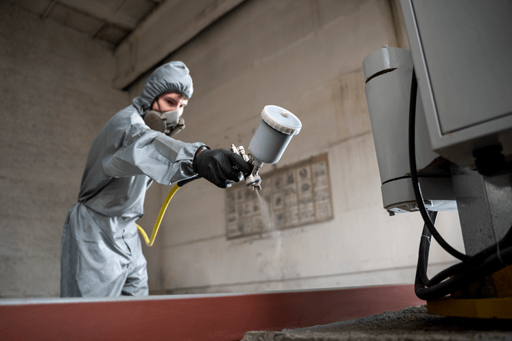 Protective anti-corrosion coating being sprayed on steel for long-term durability